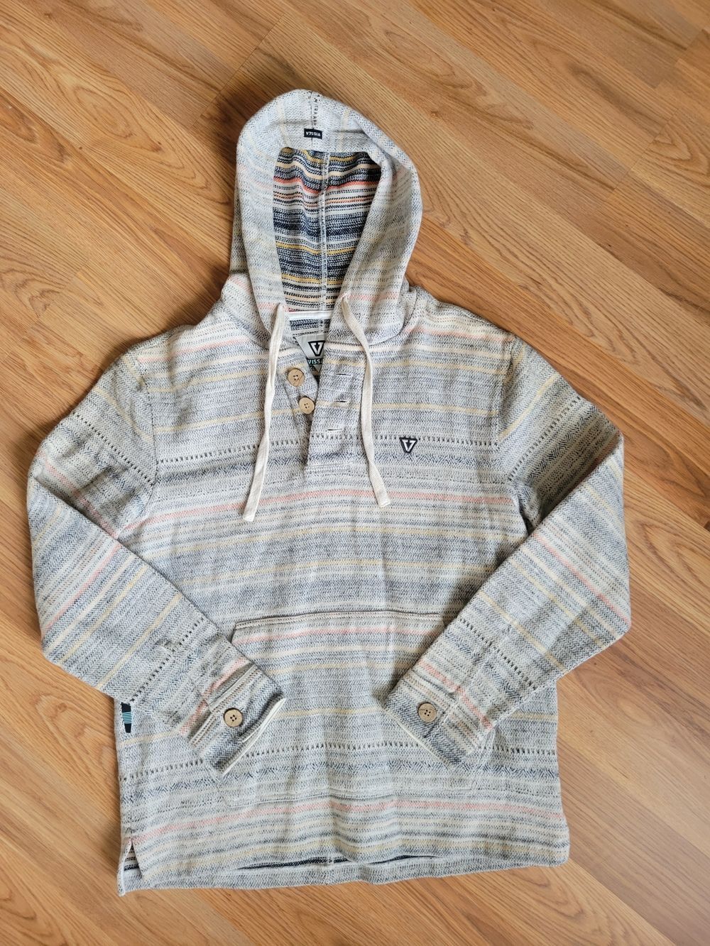 Vissla Descanso Hooded Popover Striped Henley Hoodie Coastal – Size S